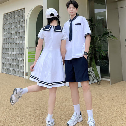 Cute Couple Sailor Collar Dress T-Shirt Shorts modakawa