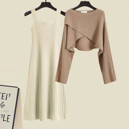 Irregular Short Sweater Slip Dress Set Modakawa