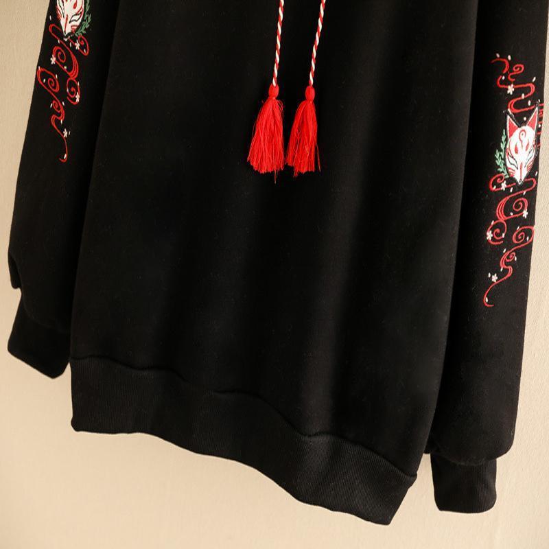 Cartoon Fox Tassel Drawstring Hoodie Modakawa