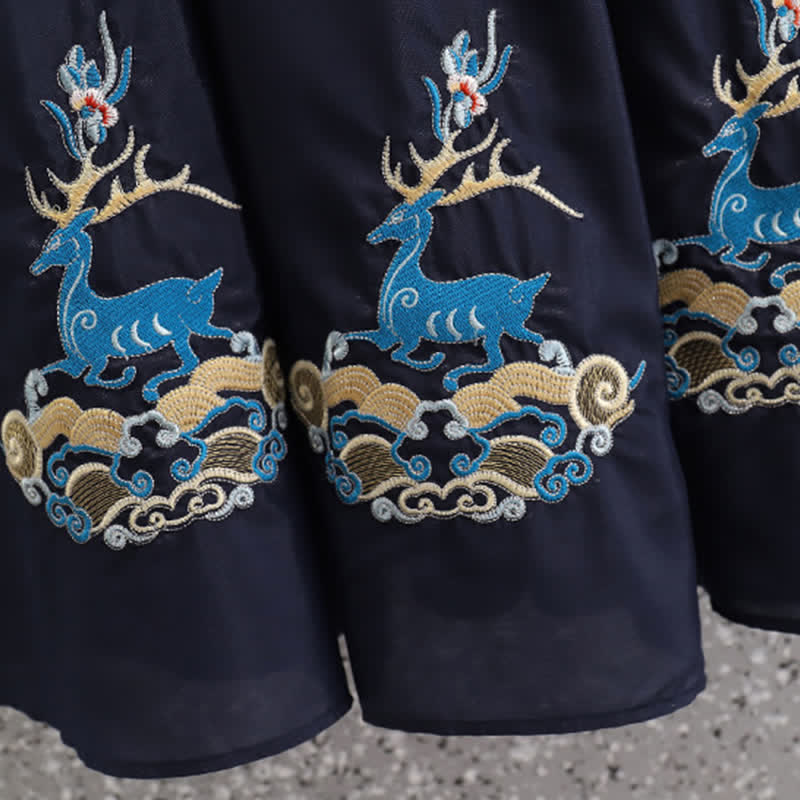 Elegant Deer Embroidery Buckle Shirt Skirt modakawa