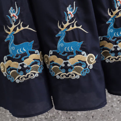 Elegant Deer Embroidery Buckle Shirt Skirt modakawa