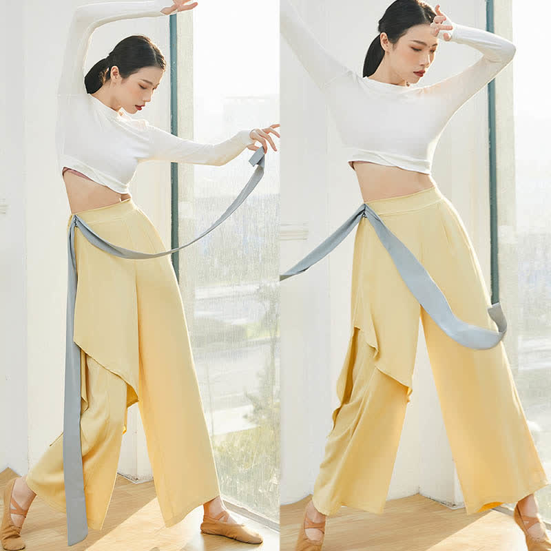 Flowy Ribbon Lace Up Wide Leg Pants modakawa