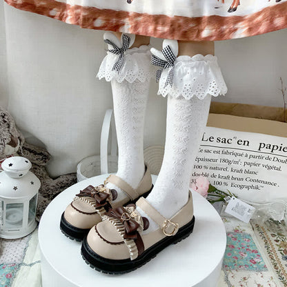 Vintage Bow Knot Button Bear Platform Lolita Shoes modakawa