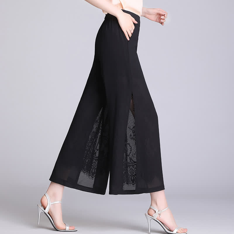 Chic Lace Stitching Split Wide Leg Pants modakawa