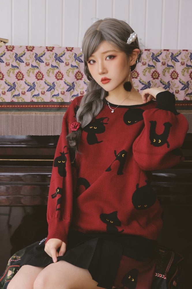 Halloween Black Cat Lolita Sweater with Tie mySite