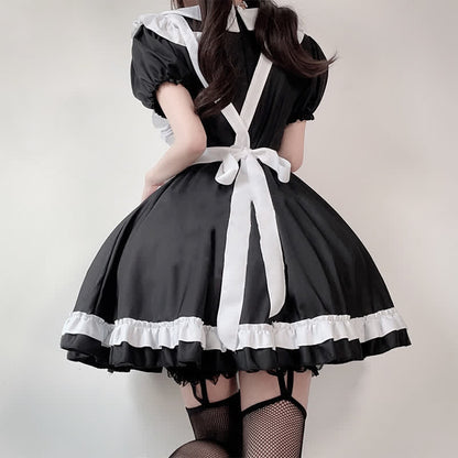 Kawaii Cross Print Ruffled Maid Lolita Dress Set Modakawa