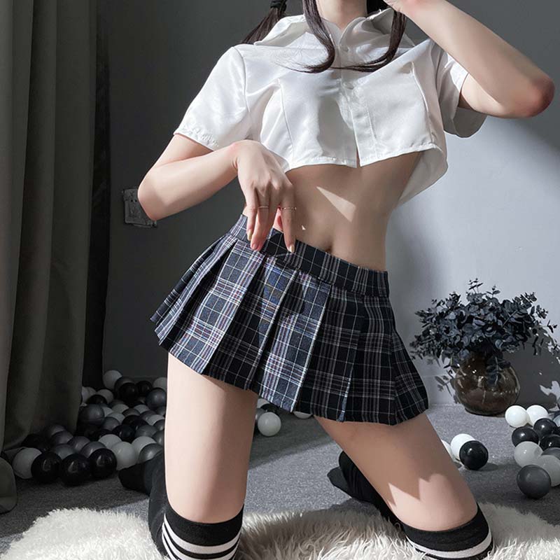 Cute Nightdress Stockings Lingerie Plaid Dress Modakawa