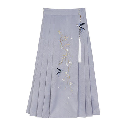 Sweet Buckle T-Shirt Embroidery Tassel Pleated Skirt modakawa