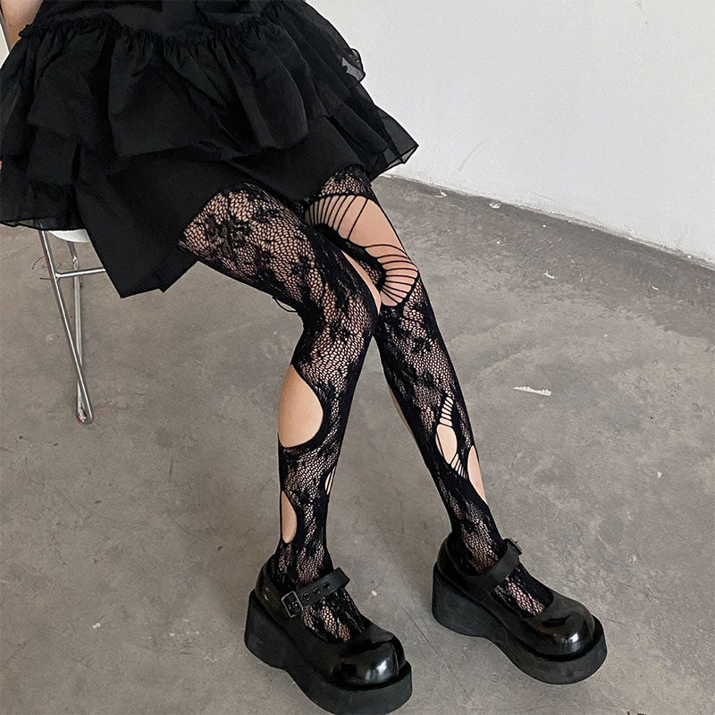 Hollow Out Rose Pattern Mesh Stockings modakawa