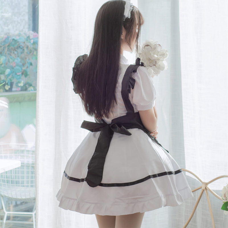 Kawaii Cosplay Lolita Maid Costume Dress Ruffle White Black Modakawa