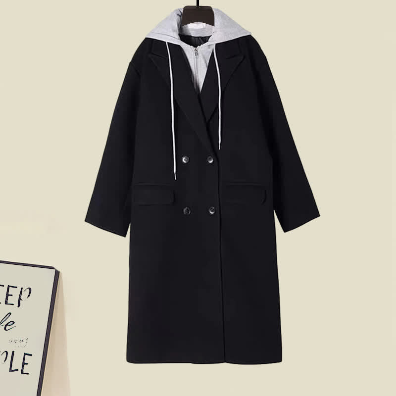 Black Colorblock Hooded Coat Knit Slip Dress modakawa