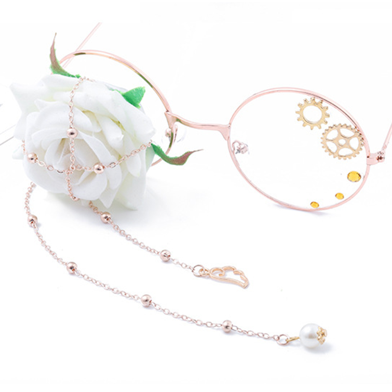 Lolita Flower Decor Metal Chain Big-Frame Glasses Modakawa