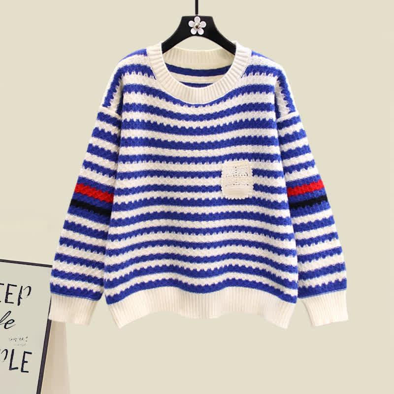 Stripe Colorblock Knit Sweater Slip Dress Set modakawa