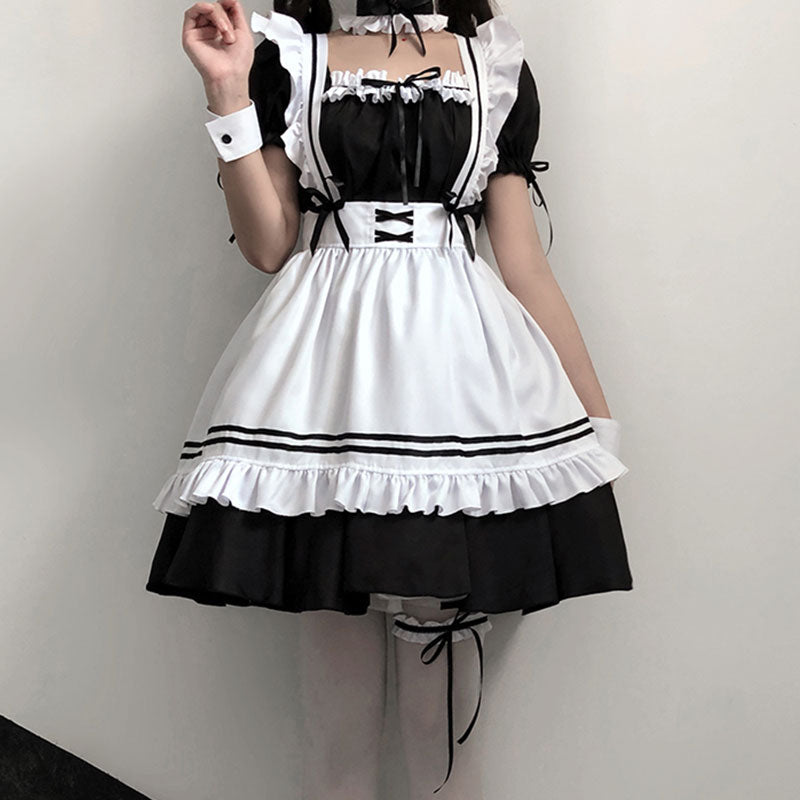 Bow Tie Lolita Maid Ruffle Costume Dress Modakawa