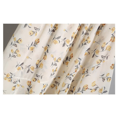 Yellow Flower Embroidery T-Shirt Floral Print Skirt modakawa