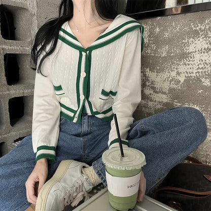 Sailor Collar Cable Sweater Casual Pants Pleated Skirt Set Modakawa