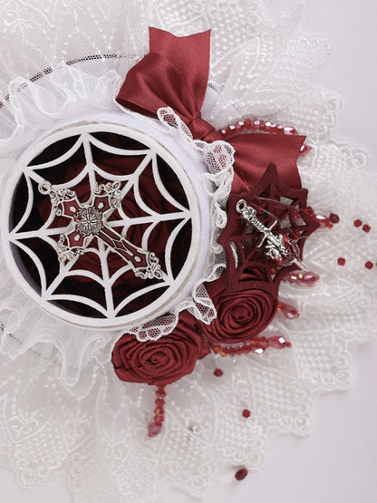 Cross and Sword White Lce Red Rosettes Bowknot Mini Hat mySite