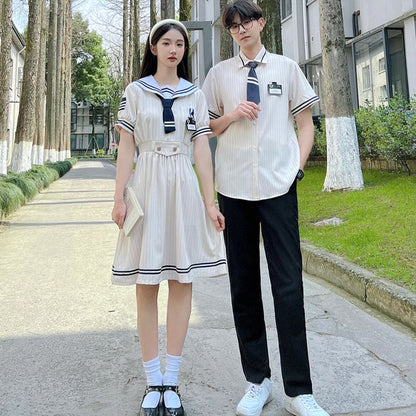 Couple JK Uniform Sailor Collar Dress T-Shirt Pants modakawa