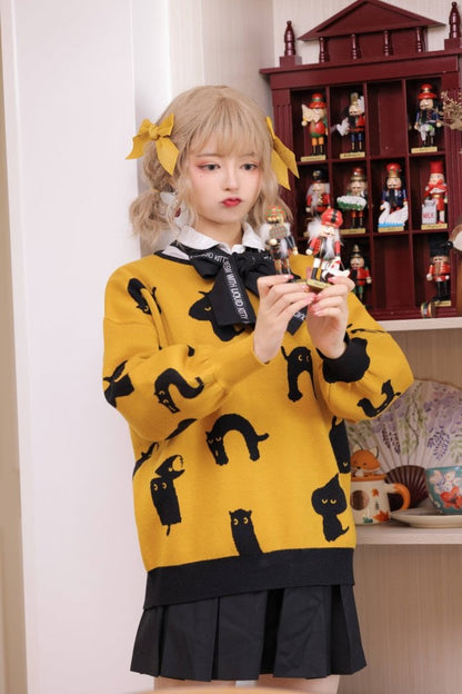 Halloween Black Cat Lolita Sweater with Tie mySite