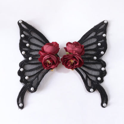 Elegant Butterfly Pearl Rose Hair Clip Halloween Hair Accessory modakawa