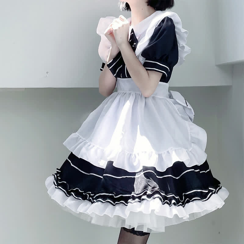 Lolita Devil Bow Knot Ruffled Maid Dress Modakawa