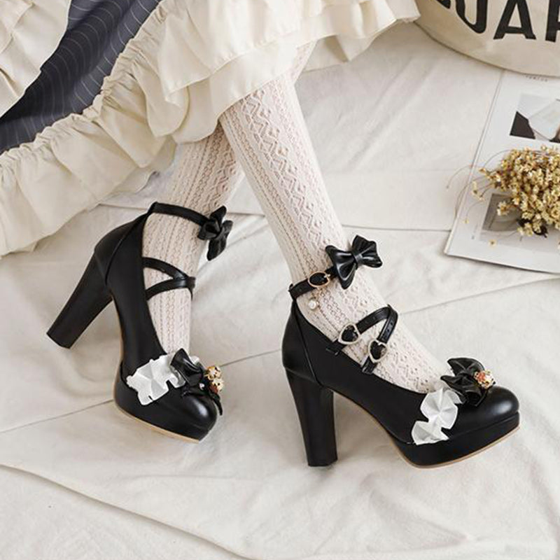 Sweet Lace Bow Lolita Mary Janes Shoes Modakawa