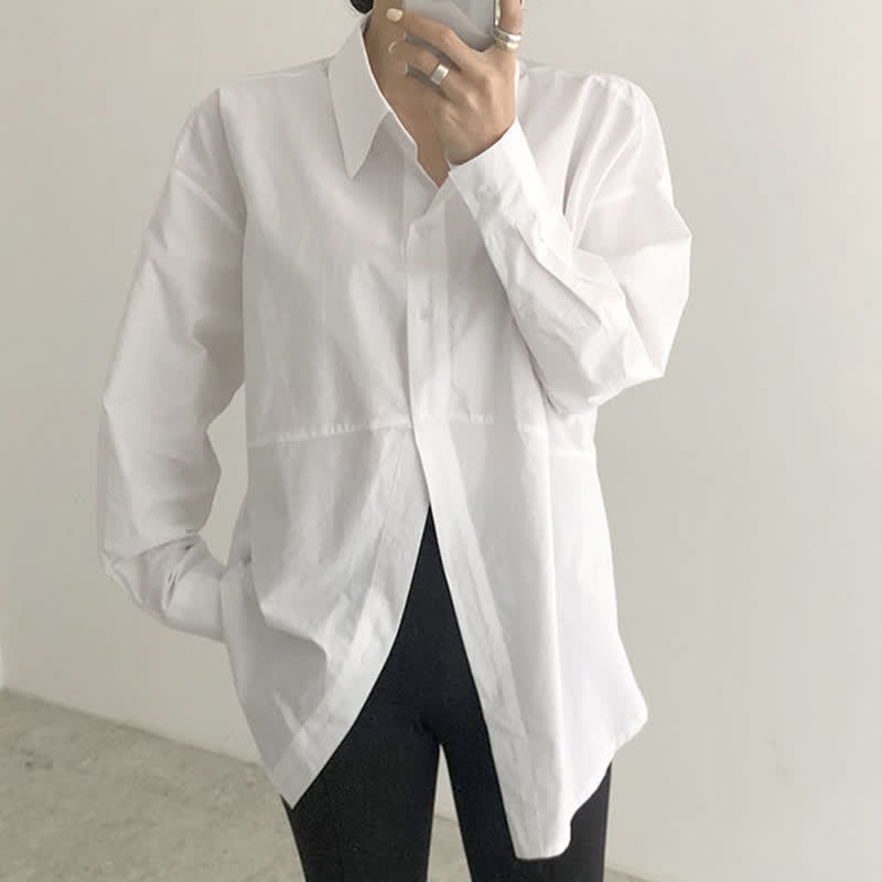 Lapel Pure Color Long Sleeve Loose Shirt Workwear modakawa