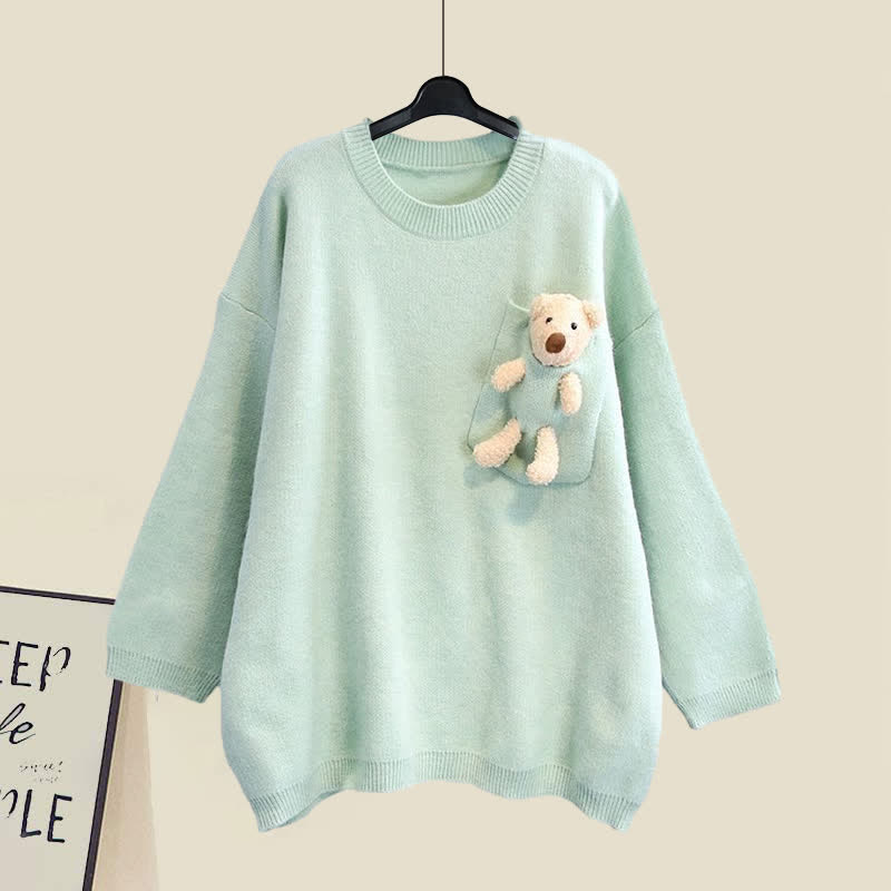 Sweet Bear Pullover Sweater Lapel Pleated Dress modakawa