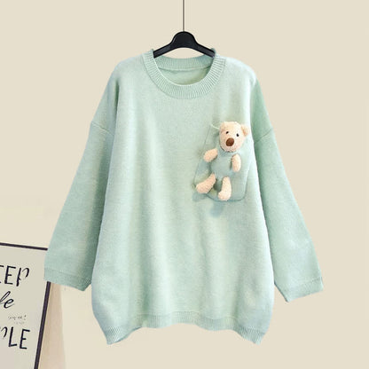 Sweet Bear Pullover Sweater Lapel Pleated Dress modakawa