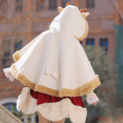 Cartoon Antler Plush Hooded Cloak Lolita Coat modakawa