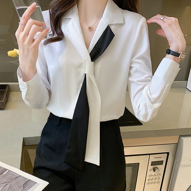 Elegant Streamer Turn-Down Collar Shirt Modakawa