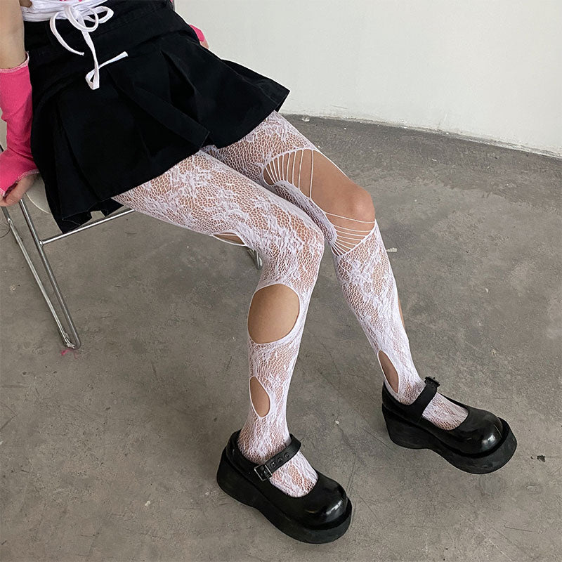 Hollow Out Rose Pattern Mesh Stockings modakawa