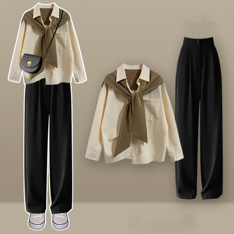 Casual Lapel Pocket Shirt High Waist Pants Set Modakawa