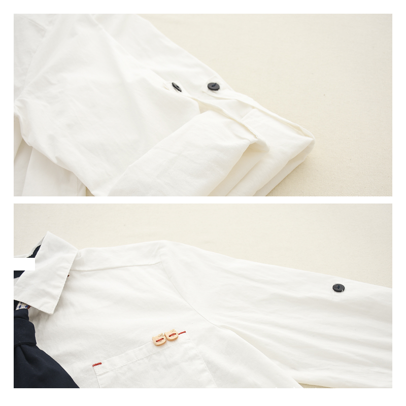 Cute Cat Tie Wooden Buckle Shirt Modakawa