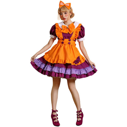 Cute Orange Bow Decor Puff Sleeve Maid Dress Modakawa