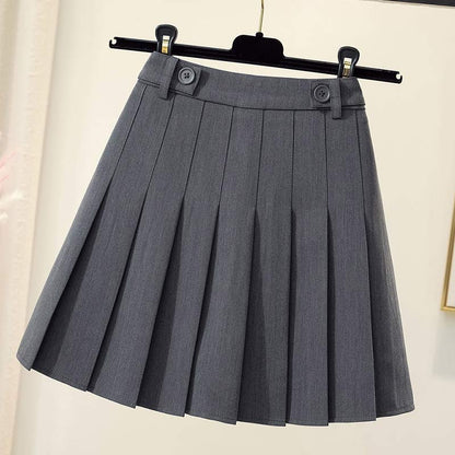 High Waist Pure Color Pleated Skirt Modakawa