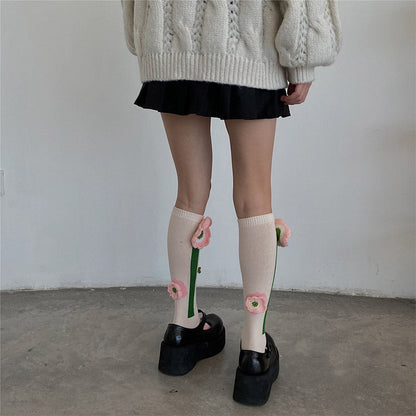 Sweet Tulip Pattern Print Knit Ankle Socks modakawa