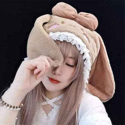 Pink Bowknot Decor Lolita Bunny Ears Plush Hat modakawa