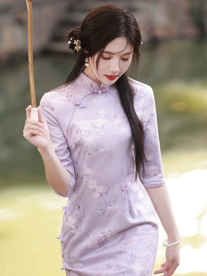 Classic Purple Floral Cheongsam Hanfu Story