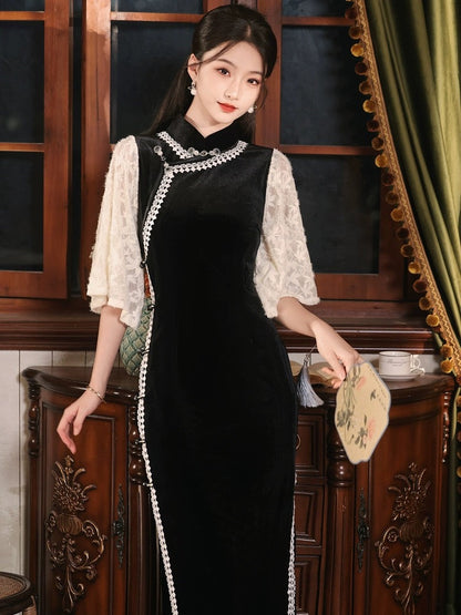 Vintage Lace Sleeve Long Cheongsam Hanfu Story