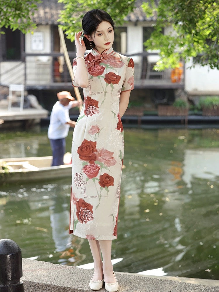 Elegant Rose Cheongsam Dress Hanfu Story