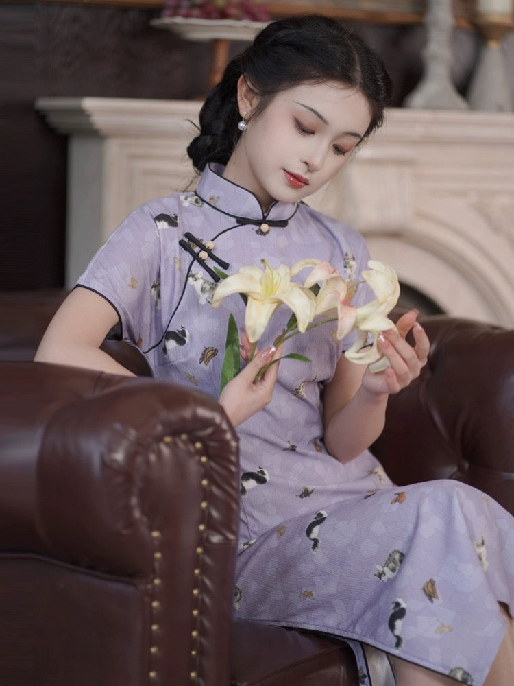 Purple Kitten Cheongsam Dress Hanfu Story