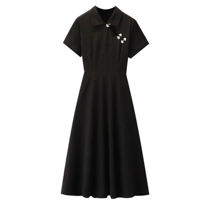 Elegant Black Lapel A-line Cheongsam Dress modakawa