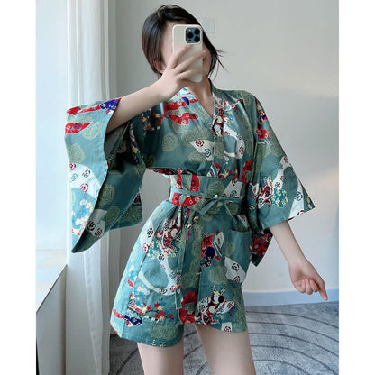 Blue Floral Vintage Print Couple Outfit Pajamas Modakawa