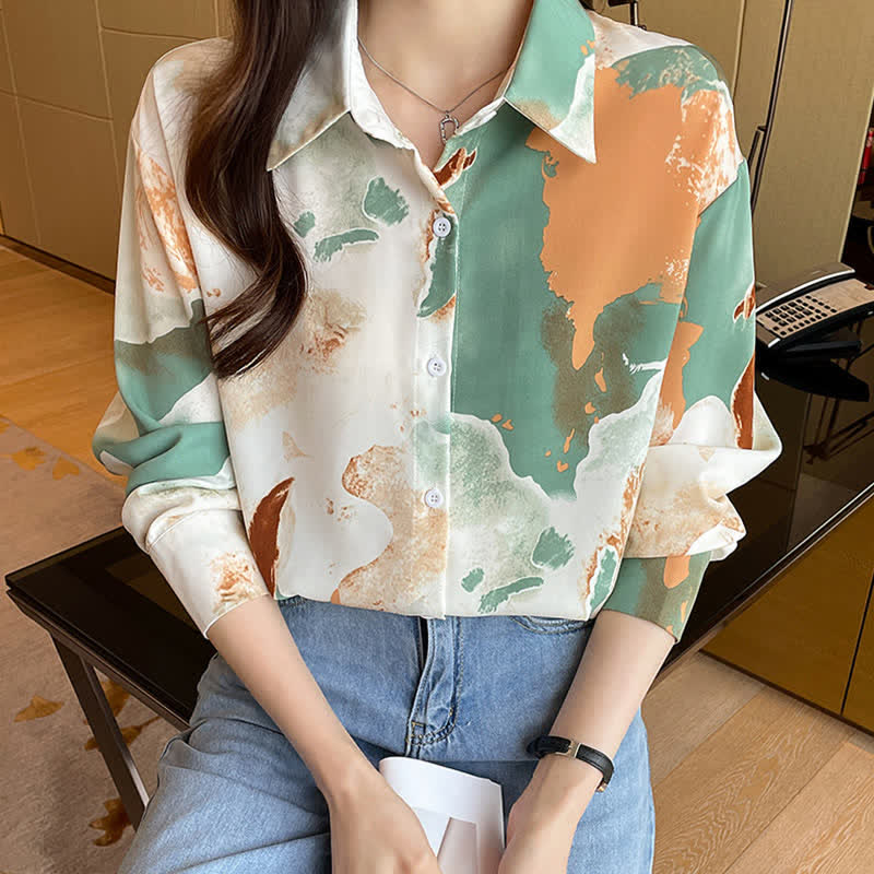 Sweet Colorblock Abstract Print Shirt Workwear modakawa