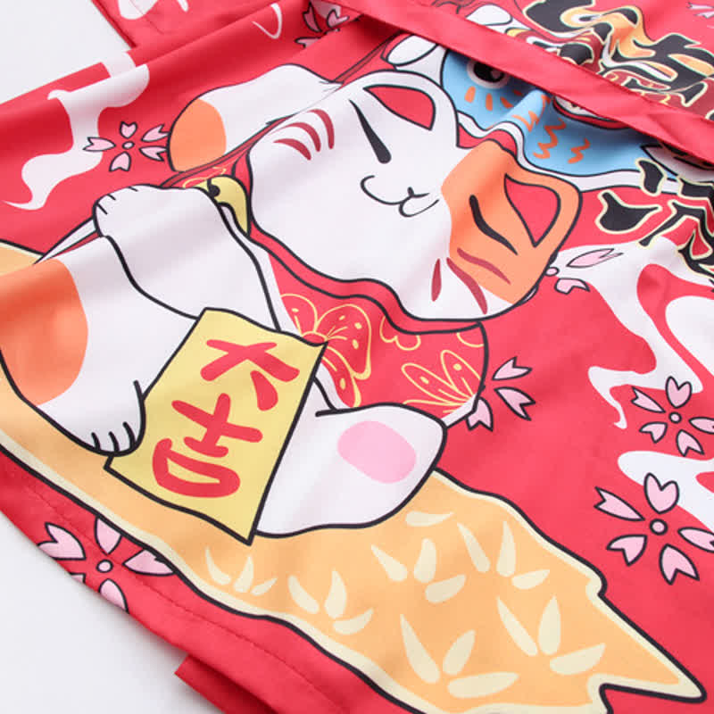 Lucky Cat Print Cardigan Kimono Outerwear modakawa