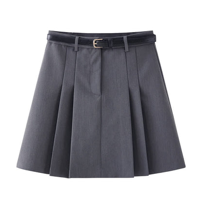 Chic Chiffon Sleeve Shirt High Waist Belted Pleated Skirt modakawa