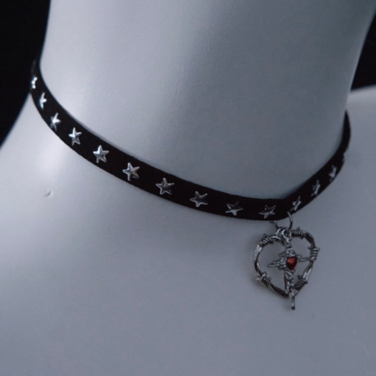 Cross Heart Pendant Black Stars Choker mySite