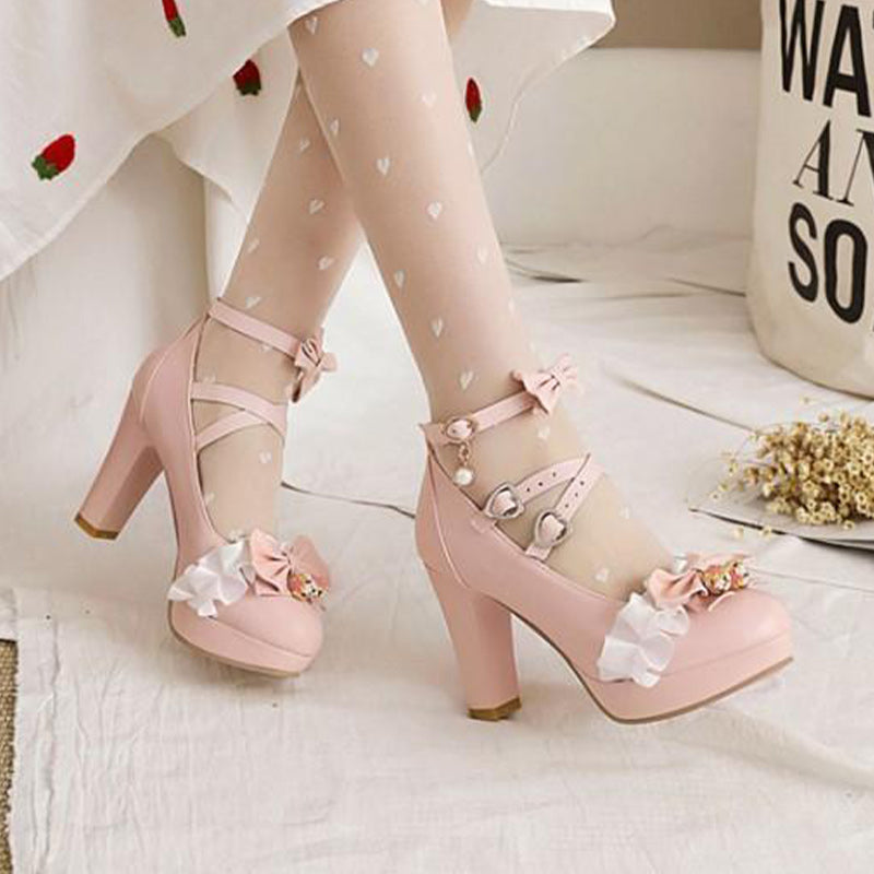 Sweet Lace Bow Lolita Mary Janes Shoes Modakawa