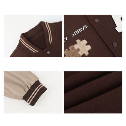 Brown Letter Baseball Jacket Pleated Skirt Set modakawa